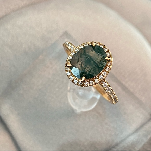 Fine Jewelry 925 Sterling Silver Oval Natural Green Moss Agate Ring - Picture 5 of 11